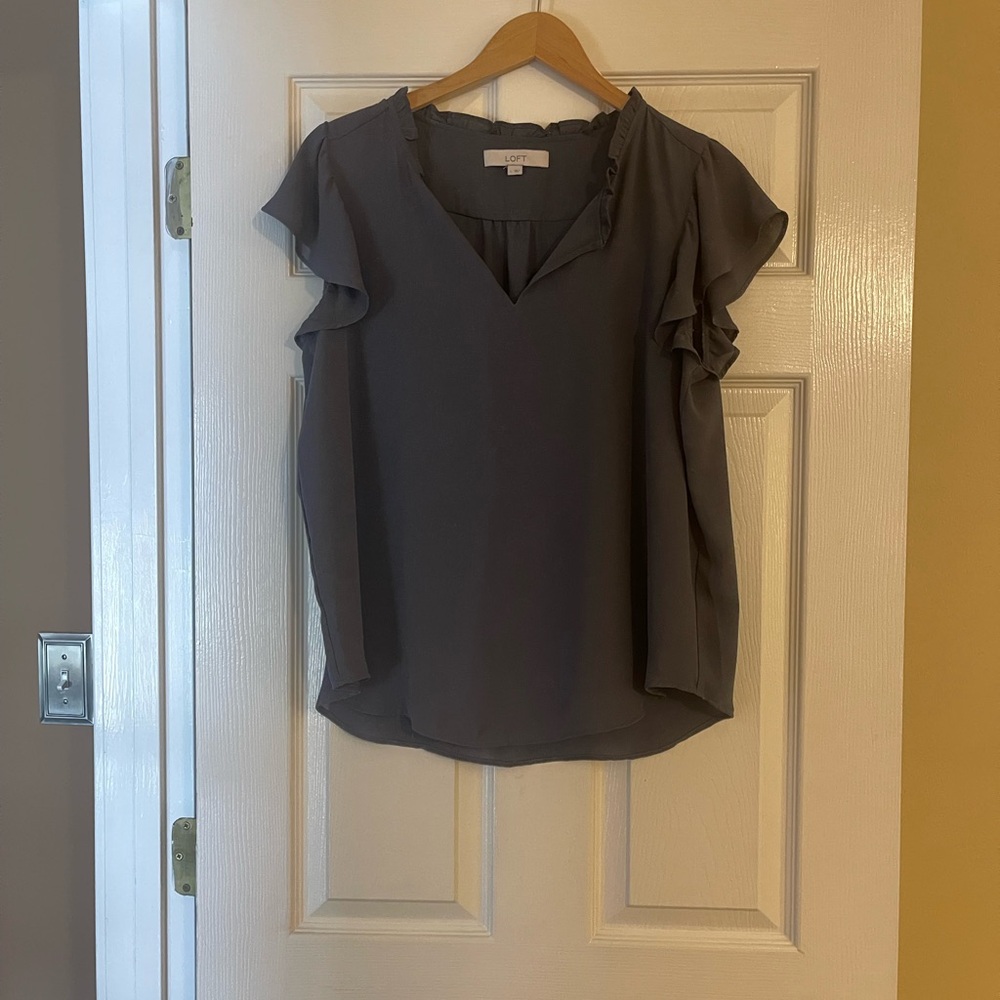 LOFT Charcoal Ruffle Sleeve Blouse